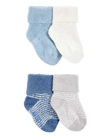 Baby 4-Pack Chenille Foldover Cuff Booties - Blue/White, 
