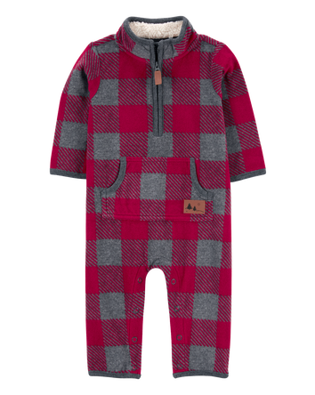 Baby Plaid Fleece Jumpsuit, 