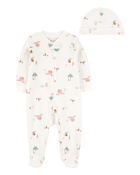 Baby 2-Piece Barn Print 2-Way Zip Sleep & Play & Headwrap Set - Ivory, image 1 of 3 slides