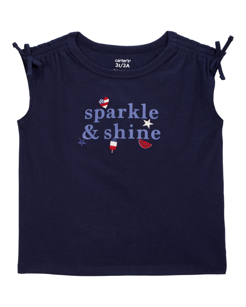 Toddler 2-Piece Sparkle & Shine 4th Of July Tee & Twill Bow Shorts Set - Navy/Red, image 2 of 9 slides