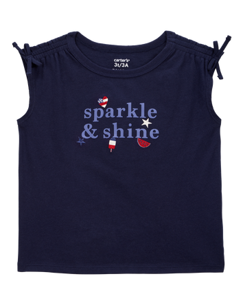 Toddler 2-Piece Sparkle & Shine 4th Of July Tee & Twill Bow Shorts Set - Navy/Red, 