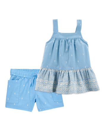 Baby 2-Piece Heart Drop Print Tank & Drawstring Shorts Set - Blue
, 
