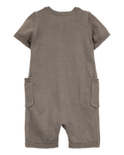 Baby Button-Down Cotton Romper -Brown, image 2 of 4 slides