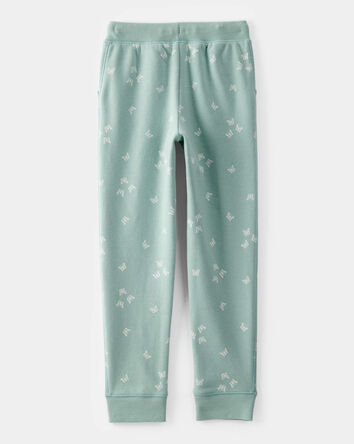 Girls Butterfly Print Fleece Drawstring Joggers - Green, 
