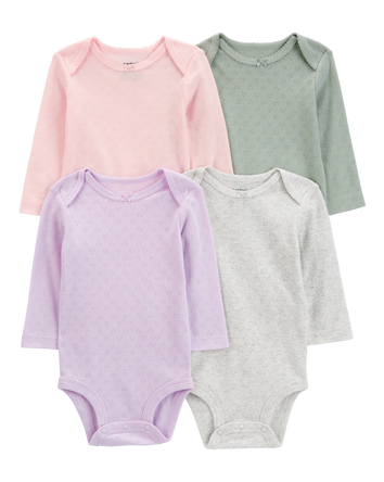 Baby 4-Piece Long-Sleeve Pointelle Bodysuits, 