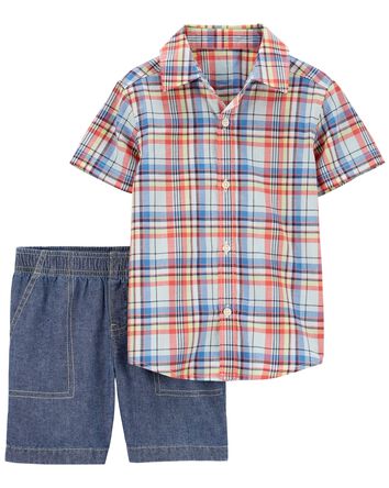 Toddler 2-Piece Palm Tree Button-Front Shirt & Short Set, 