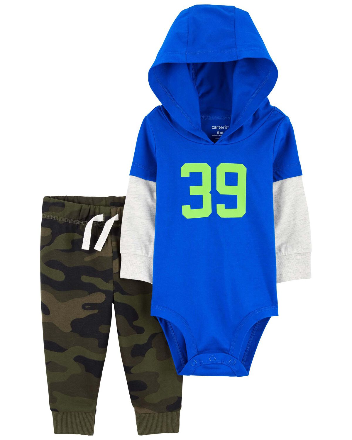 Blue/Green Baby 2Piece Hooded Bodysuit & Pant Set