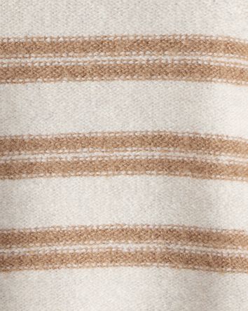 Baby Stripe Sweater with Teddy Fleece-Lined Hood and Bear Ears - Brown/Cream, 
