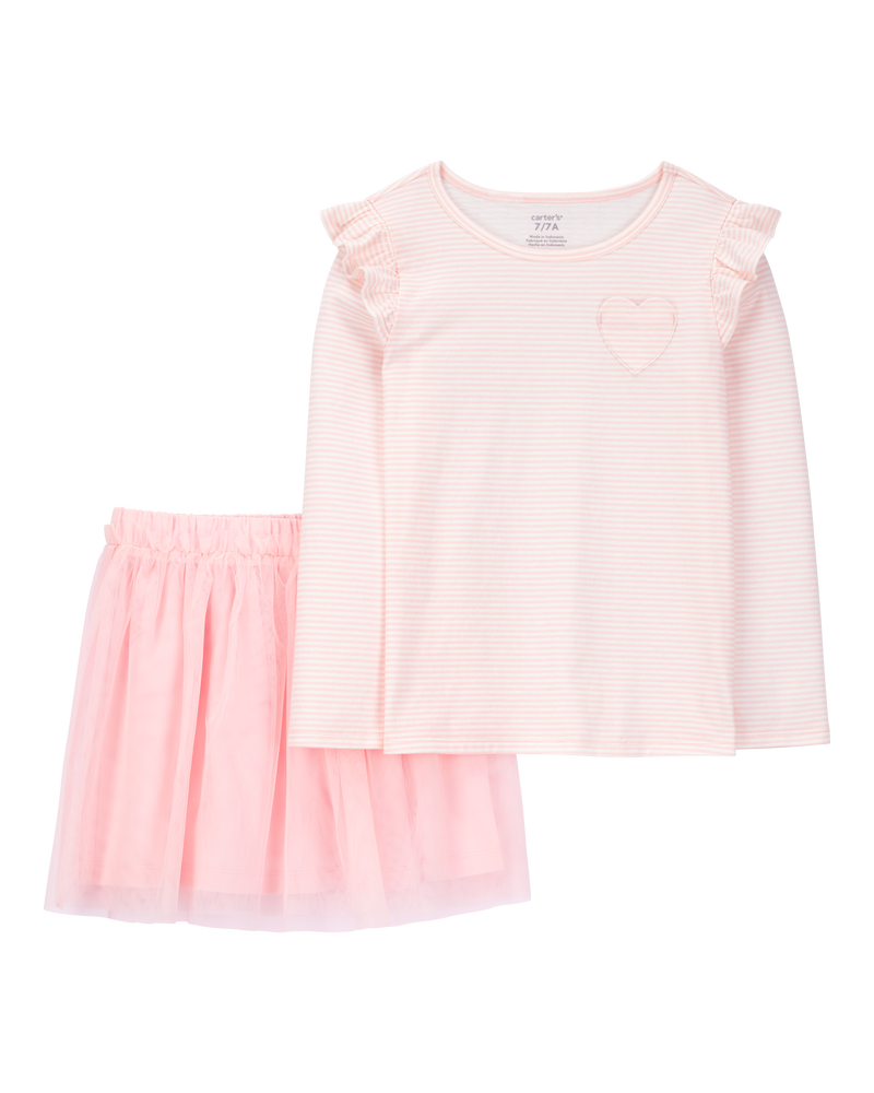 Kid 2-Piece Striped Tee & Tulle Tutu Skirt Set, image 1 of 4 slides