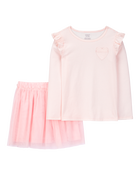 Kid 2-Piece Striped Tee & Tulle Tutu Skirt Set, image 1 of 4 slides