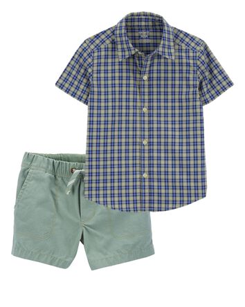 Toddler 2-Piece Button-Down Shirt & Pull-On Shorts Set, 