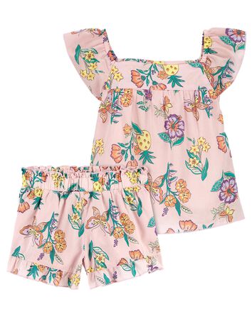 Baby 2-Piece Floral Lawn Top & Poplin Shorts Set
, 