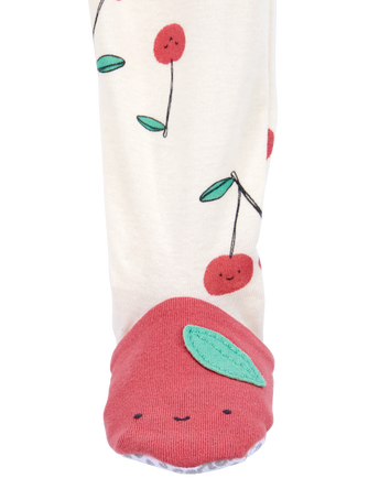 Baby Cherry Print Snug Fit Cotton Footie 1-Piece Pajamas - White, 