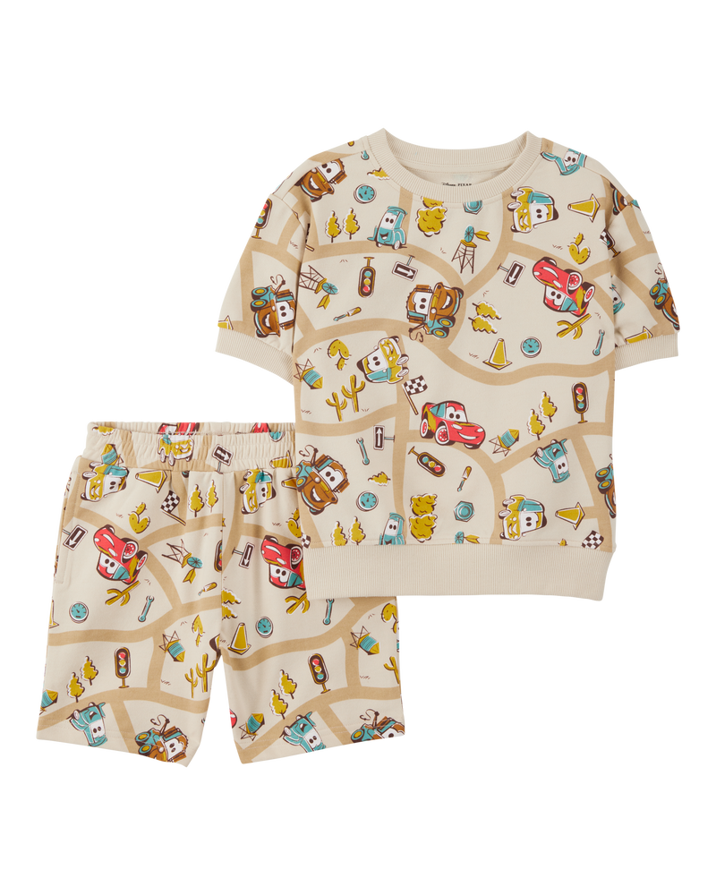 Toddler 2-Piece Cars French Terry Outfit Set - Brown, image 1 of 2 slides