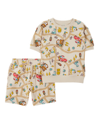 Toddler 2-Piece Cars French Terry Outfit Set - Brown, image 1 of 2 slides