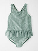 Sage Floral Print - Toddler Recycled Ruffle Swimsuit