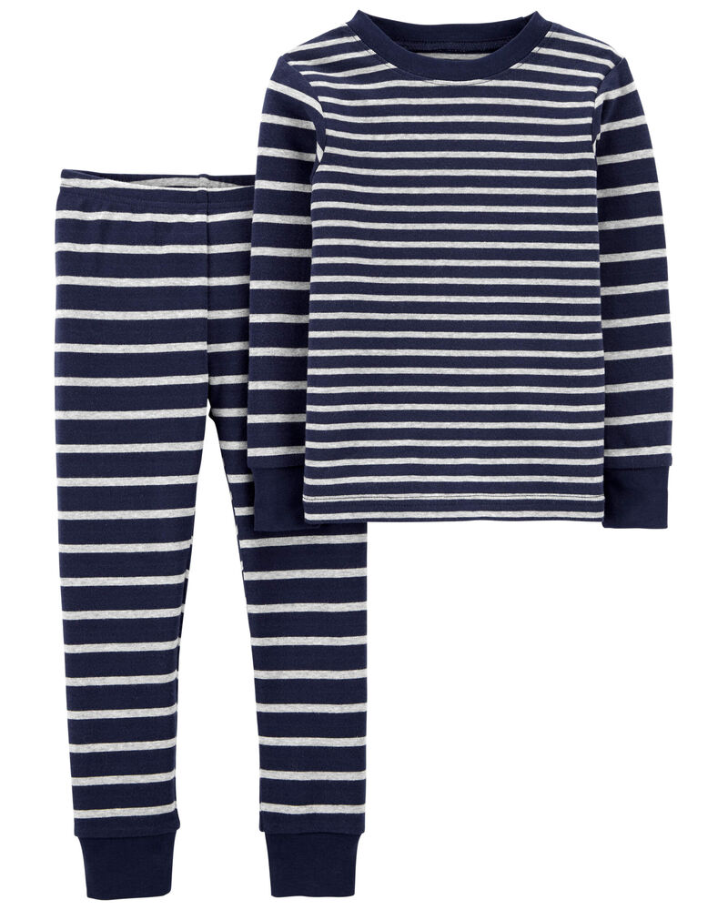 Kid 2-Piece Striped Snug Fit Cotton Pajamas, image 1 of 3 slides