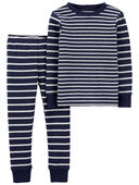 Navy - Kid 2-Piece Striped Snug Fit Cotton Pajamas