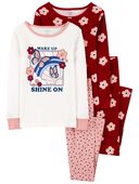 Burgundy - Kid 4-Piece Floral 100% Snug Fit Cotton Pajamas