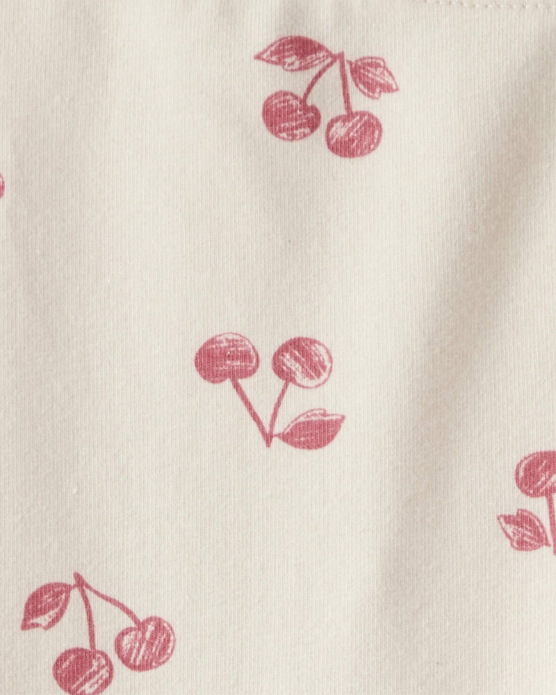 Girls Cherry Print Cotton Pull-On Stretch Leggings - Ivory, image 3 of 4 slides
