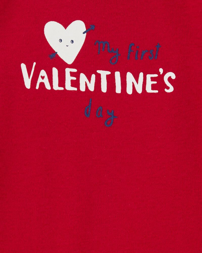 Baby Heart Valentine's Day Ribbed Long-Sleeve Bodysuit - Red, image 2 of 3 slides