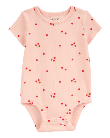 Baby Tomato Print Ribbed Short-Sleeve Bodysuit - Pink, 