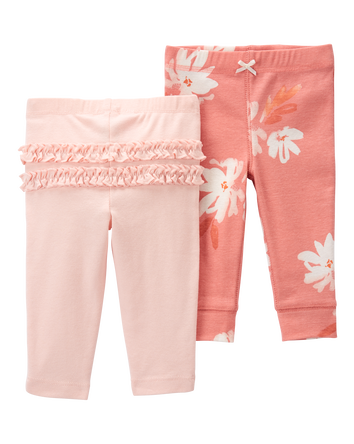 Baby 2-Pack Pull-On Pants - Pink/Floral, 