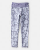 Girls Floral Active Leggings - Purple, image 1 of 4 slides