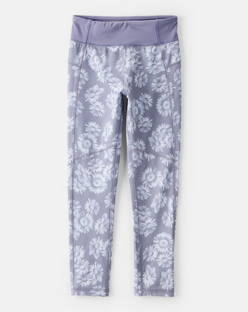 Girls Floral Active Leggings - Purple, 