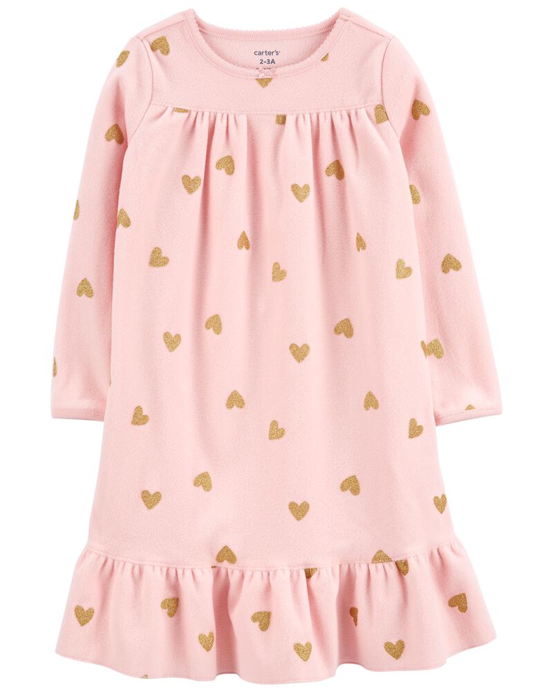 Hearts Fleece Nightgown, image 1 of 3 slides