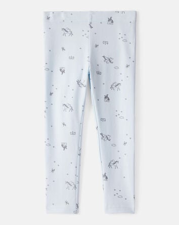 Toddler Girl Printed Cotton Pull-On Stretch Leggings - Blue, 
