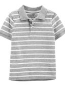 Grey/White - Toddler Striped Jersey Polo