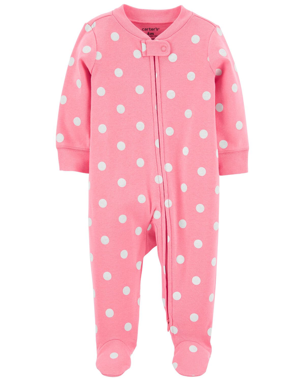 Pink Baby Polka Dot 2Way Zip Cotton Sleep & Play Pajamas