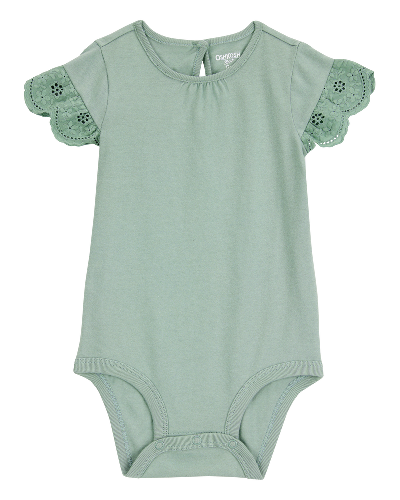 Baby Flutter Sleeves Bodysuit - Green, image 1 of 3 slides