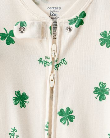 Baby St. Patrick's Day 100% Cotton Loose Fit 2-Way Zip Footie 1-Piece Pajamas - Ivory, 