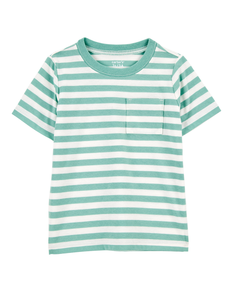 Baby Striped Short-Sleeve Pocket Tee - Green, image 1 of 3 slides
