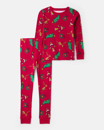 Kid Dr. Seuss™ The Grinch Print 100% Cotton Long-Sleeve Snug Fit 2-Piece Pajamas - Red, 