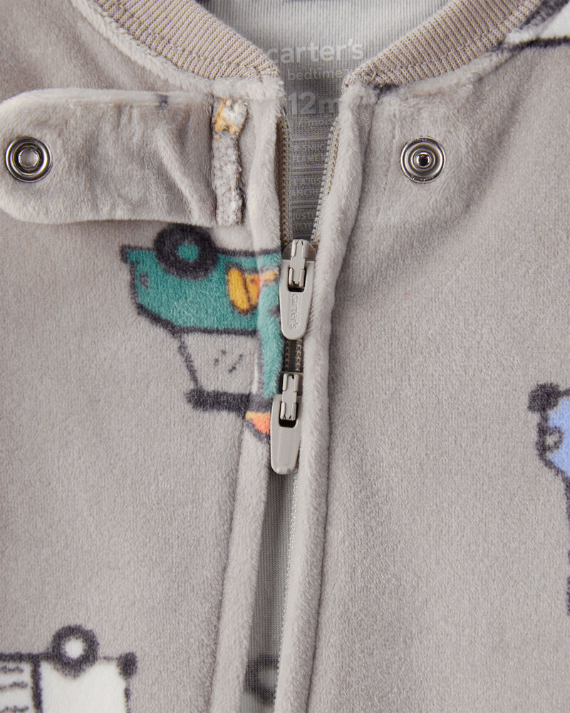 Baby Boy Print Loose Fit Long-Sleeve 2-Way Zip 1-Piece Pajamas, image 2 of 4 slides