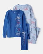 Boys Gaming Print 100% Cotton Long-Sleeve 4-Piece Pajamas - Blue, image 1 of 4 slides