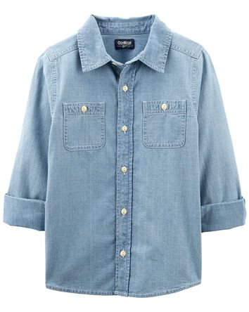 Button-Front Chambray Shirt, 