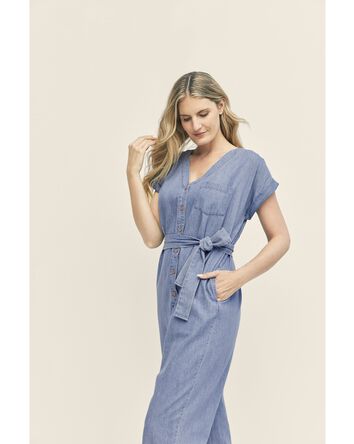 Adult Womens Maternity Chambray Jumpsuit, 