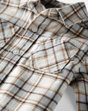 Baby Organic Cotton Herringbone Button-Front Shirt in Plaid, 