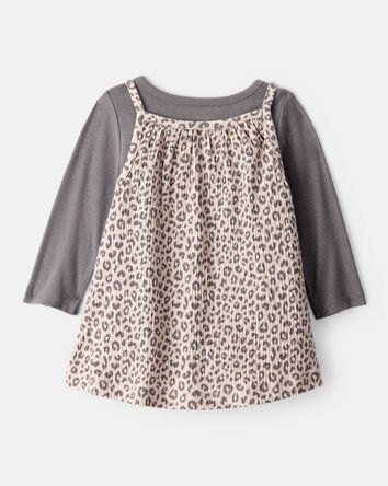 Baby Girl 2-Piece Leopard Leopard Print Long-Sleeve Dress Set, 