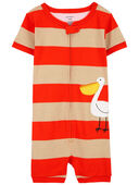 Red/Tan - Toddler 1-Piece Pelican Striped 100% Snug Fit Cotton Romper Pajamas