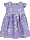 Purple - Baby Metallic Stripe Floral Print Dress