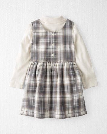 Toddler 2-Piece Organic Cotton Herringbone Dress Set in Plaid
, 
