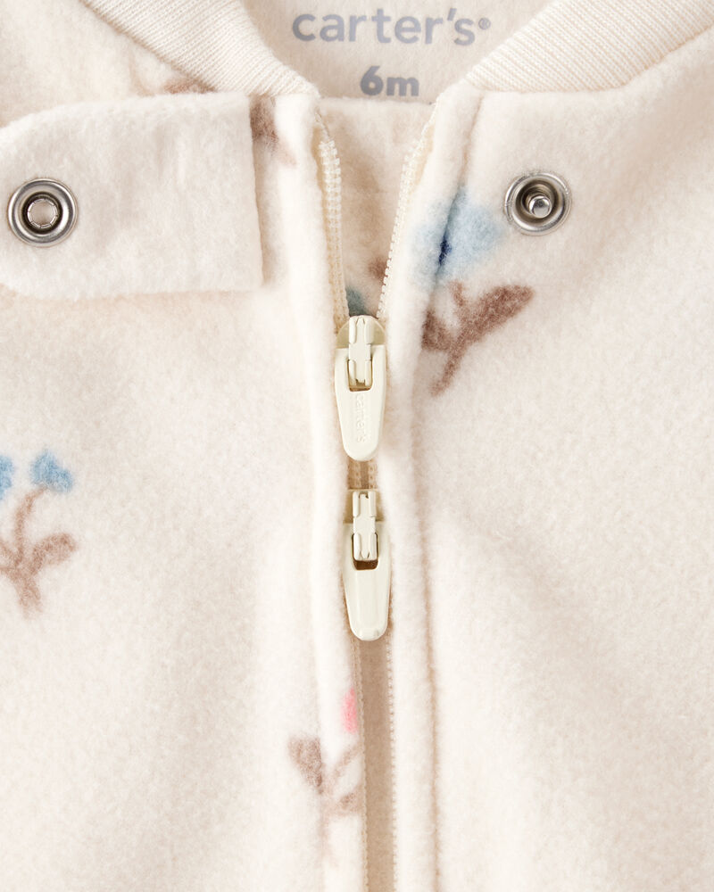 Baby Girl Floral Print Loose Fit Long-Sleeve 2-Way Zip Sleep & Play - Cream, image 2 of 4 slides