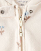 Baby Girl Floral Print Loose Fit Long-Sleeve 2-Way Zip Sleep & Play - Cream, image 2 of 4 slides