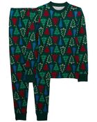 Adult 2-Piece Christmas Tree 100% Snug Fit Cotton Pajamas, image 1 of 3 slides
