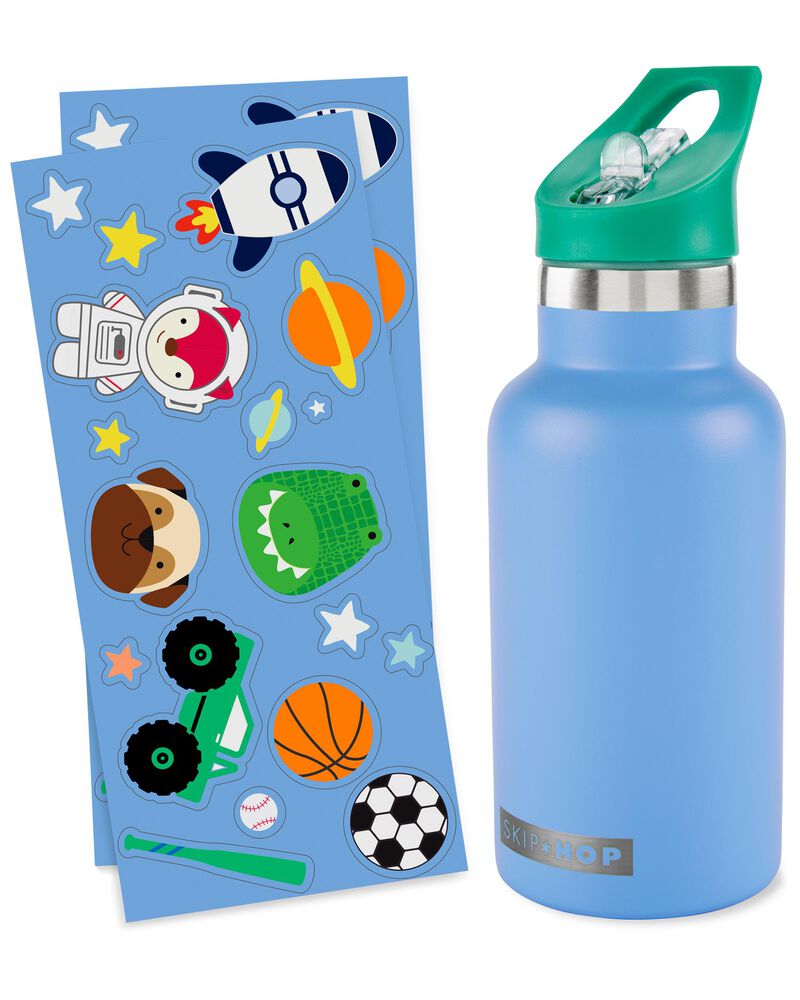 Stainless Steel Canteen Bottle With Stickers - Blue, image 3 of 4 slides